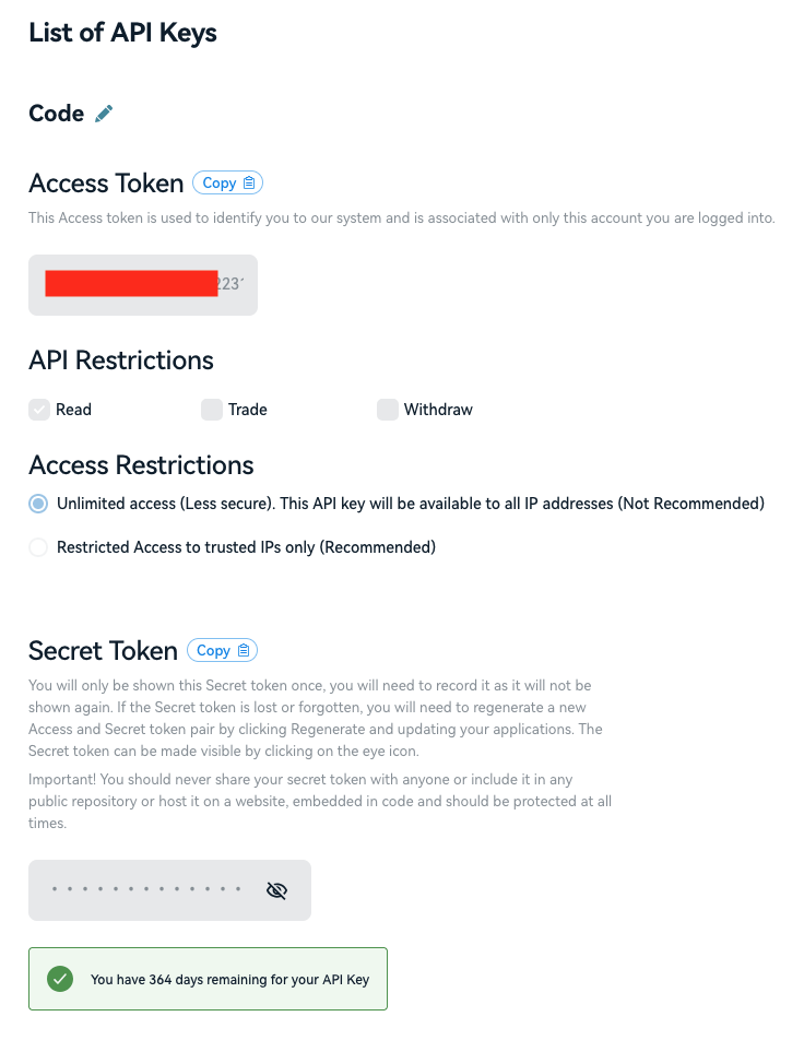 Kinesis KMS API keys page